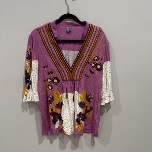 Boho Floral V-Neck Blouse in Purple